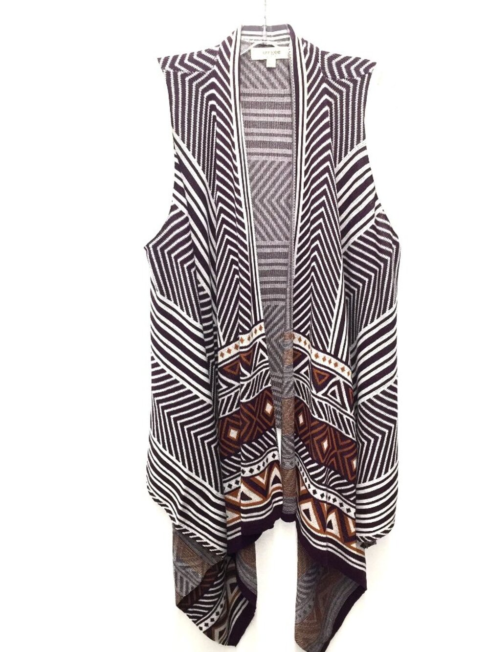 UMGEE Boho Knit Striped Long Line Asymmetrical Hem Sweater Vest M/L
